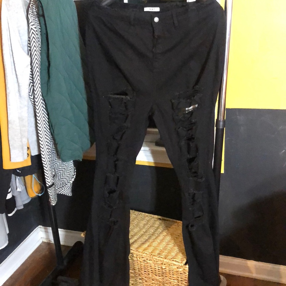 Most attractive people black womens jeans distressed Plus size 2xl bell bottom